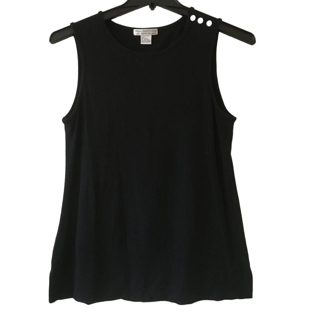 Saks Fifth Avenue Real Clothes Large Black Sleeveless Top Abalone Shell Accents